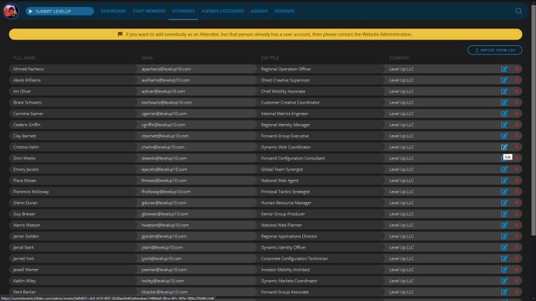 Attendee management interface